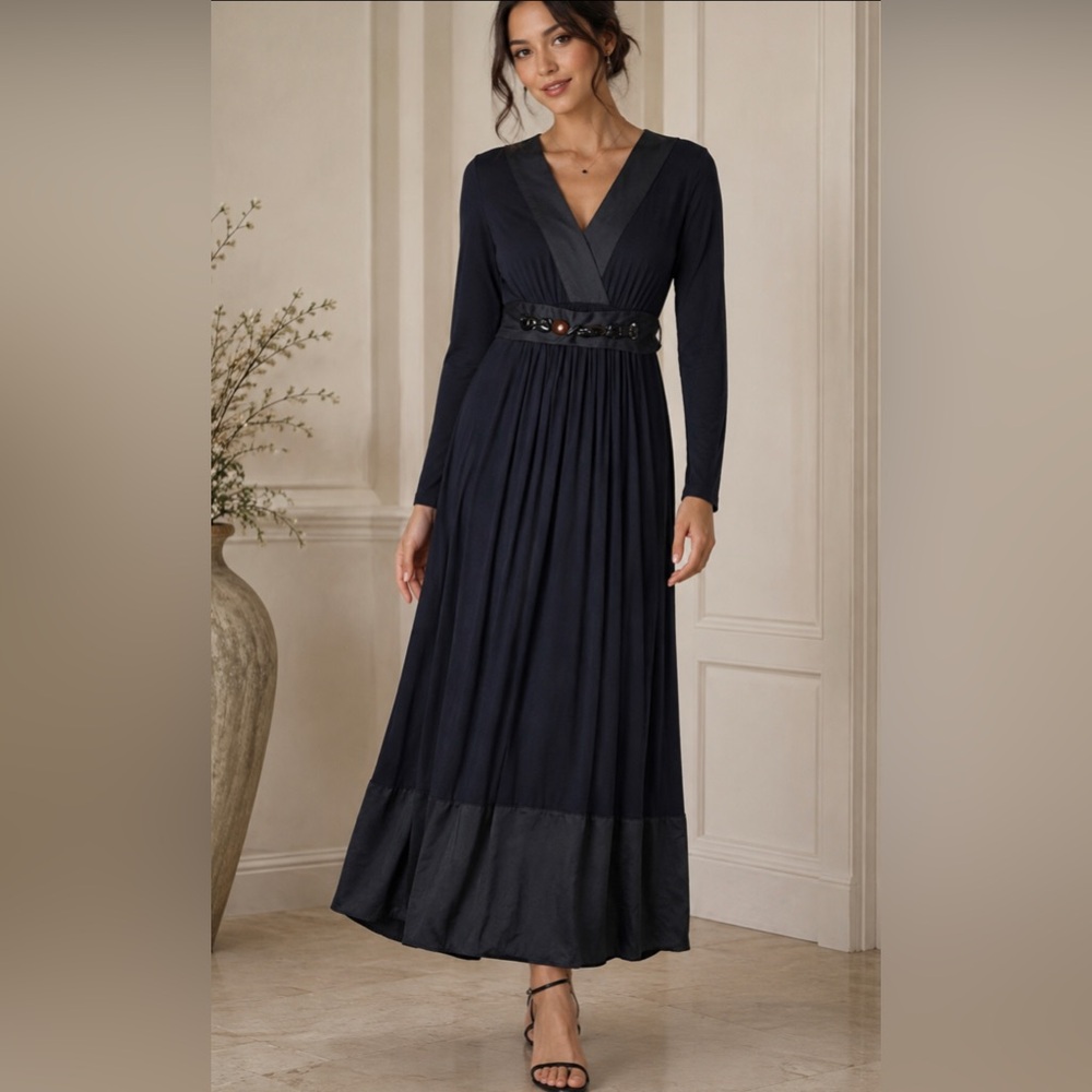 NWT MaxMara Black Maxi Jeweled Belt Dress S